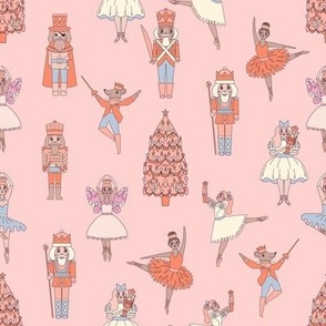 SMALL pastel pink nutcracker fabric - sweet ballerina ballet christmas design