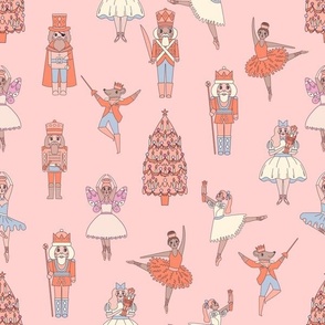 MEDIUM pastel pink nutcracker fabric - sweet ballerina ballet christmas design