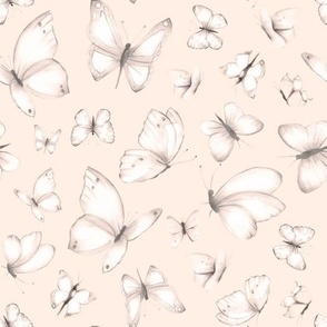 Delicate Butterflies Sketched in Light Beige on Blush Pink