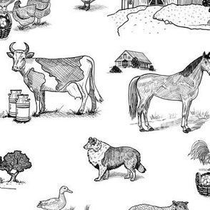 Farm Animal Toile de Jouy, Black and White