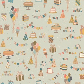 Vintage Birthday // Grey-Blue & Multicolor // 