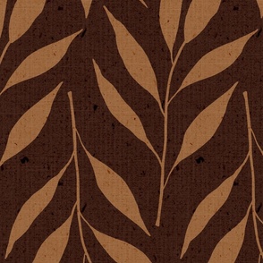 boho earth textured leaves - earth tone - dark oak and santa fe - boho botanical wallpaper and fabric