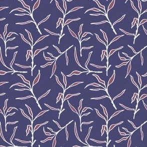 Bamboo Sprigs - pink on purple