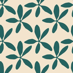 Organic Hand-Drawn Floral in Teal and Cream