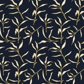 Bamboo Sprigs - gold on navy