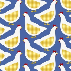 Medium // Cheerful Checkered Chickens: Country Farmhouse Animals - Blue 