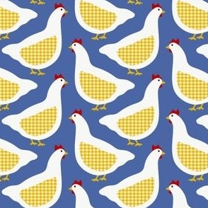 Small // Cheerful Checkered Chickens: Country Farmhouse Animals - Blue 
