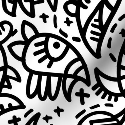 Prickly paisley doodle - black and white