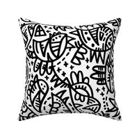 Prickly paisley doodle - black and white