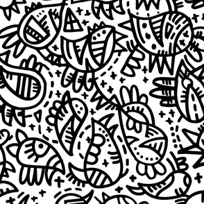 Prickly paisley doodle - black and white