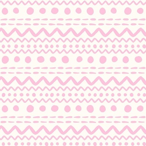 Bigger Scale ZigZag Stripes and Dots Pale Pink on Antique White