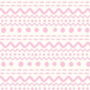 Smaller Scale ZigZag Stripes and Dots Pale Pink on Antique White