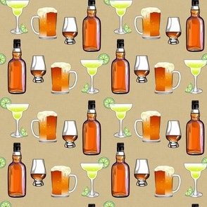 Beer Whiskey and Cocktails on Linen