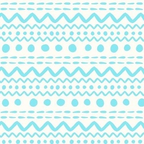 Smaller Scale ZigZag Stripes and Dots Aqua Blue on Antique White