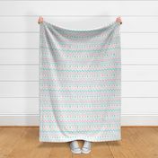 Bigger Scale ZigZag Stripes and Dots Aqua Blue and Pale Pink on Antique White