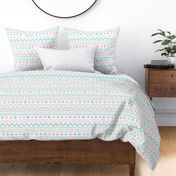 Bigger Scale ZigZag Stripes and Dots Aqua Blue and Pale Pink on Antique White
