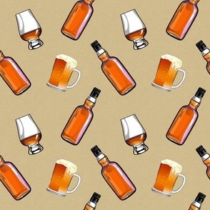 Beer and Whiskey Bourbon on Linen