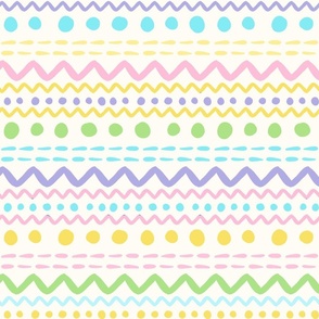 Bigger Scale ZigZag Stripes and Dots Pastel Rainbow on Antique White