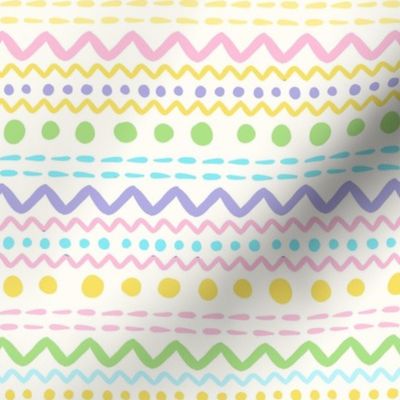 Smaller Scale ZigZag Stripes and Dots Pastel Rainbow on Antique White