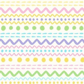 Smaller Scale ZigZag Stripes and Dots Pastel Rainbow on Antique White