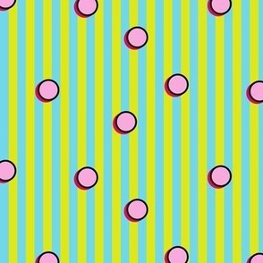 Neon Memphis inspired polka dots and stripes pattern