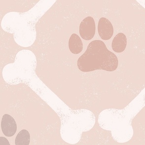 Dog Bones and Paw Prints - Neutral Blush Pink by Angel Gerardo - Jumbo Scale