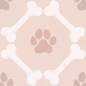 Dog Bones and Paw Prints - Neutral Blush Pink by Angel Gerardo - Large Scale