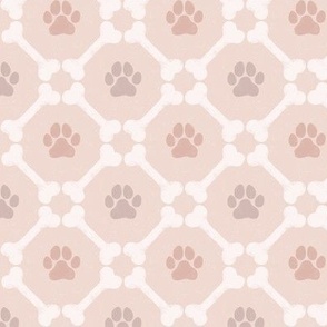 Dog Bones and Paw Prints - Neutral Blush Pink by Angel Gerardo - Small Scale