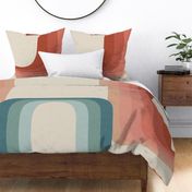 70's Overlap Curves Cheater Throw Size Quilt Top Panel in Blush & Aqua