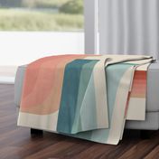 70's Overlap Curves Cheater Throw Size Quilt Top Panel in Blush & Aqua