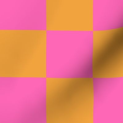 bold bright checker fabric - checkerboard, 90s retro kids pink and orange