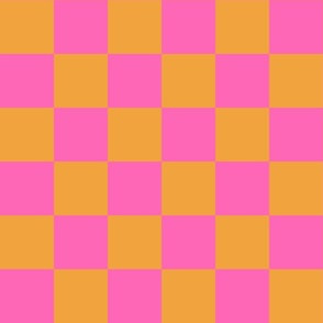 bold bright checker fabric - checkerboard, 90s retro kids pink and orange