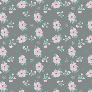 Gray fabric with pink floral print