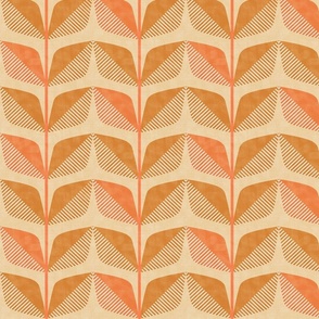 Apricot and Ochre Leaves Mid Century Textured