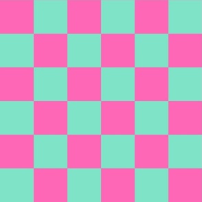 bold bright checker fabric - checkerboard, 90s retro kids pink and jade