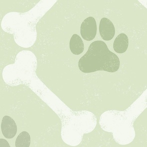 Dog Bones and Paw Prints - Sage Greens by Angel Gerardo - Jumbo Scale