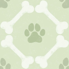 Dog Bones and Paw Prints - Sage Greens by Angel Gerardo - Large Scale