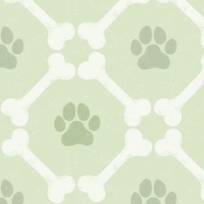 Dog Bones and Paw Prints - Sage Greens by Angel Gerardo