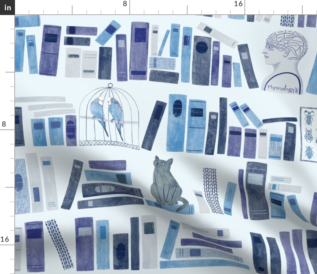Library Wallpaper in Blue Tones