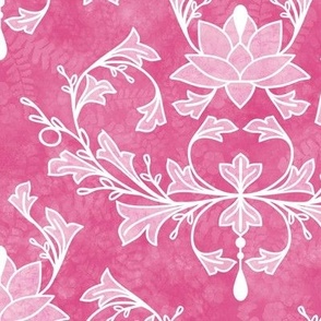 Lotus and Leaves Damask on Bubblegum Pink