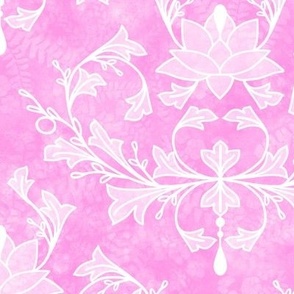 Lotus and Leaves Damask on Light Jam Pink