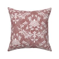 Lotus and Leaves Damask on Dusty Rose