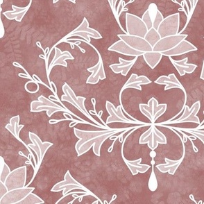 Lotus and Leaves Damask on Dusty Rose