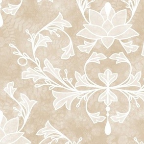 Lotus and Leaves Damask on Creamy Beige