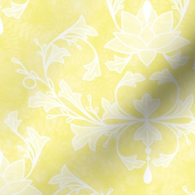 Lotus and Leaves Damask on Yellow