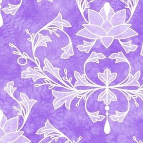 Lotus and Leaves Damask on Purple