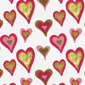 Valentine Hearts Pattern - Red PInk Gold on White - Large