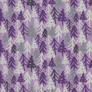 medium fall woodland forest on lilac purple with plum, and sage green trees. for baby girl, girls apparel and kids