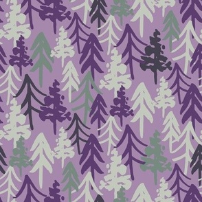 large fall woodland forest on lilac purple with plum, and sage green trees. for baby girl, girls apparel and kids