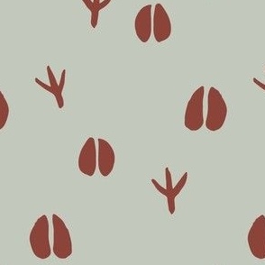 hand drawn deer and bird foot prints in a fall woodland in brown on grey. kids apparel, baby boy and nursery